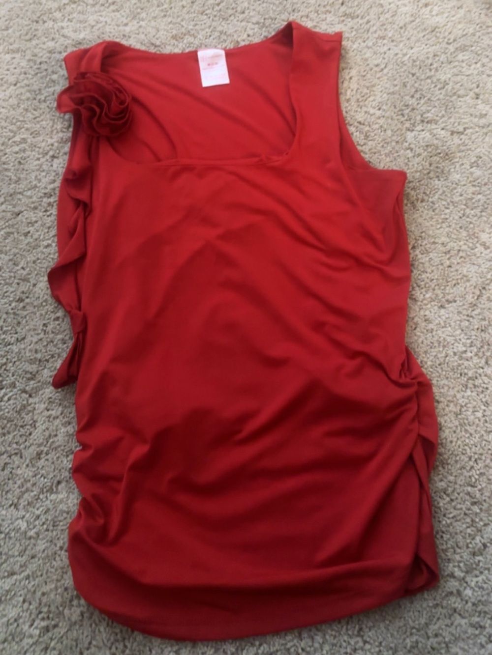 Red ruffle top with flower detail Size M #feminine #floral